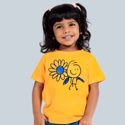 Boy with the Flower – Unisex Kids T Shirt – Mango Yellow