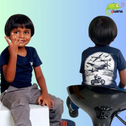 Fighter Plane - Unisex Back Printed Kids T Shirt - Navy Blue