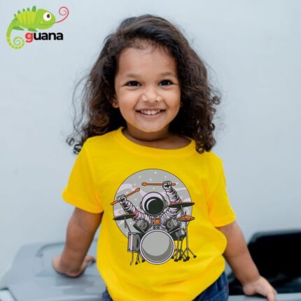 Space Drummer Unisex Kids T-Shirt - Lemon Yellow